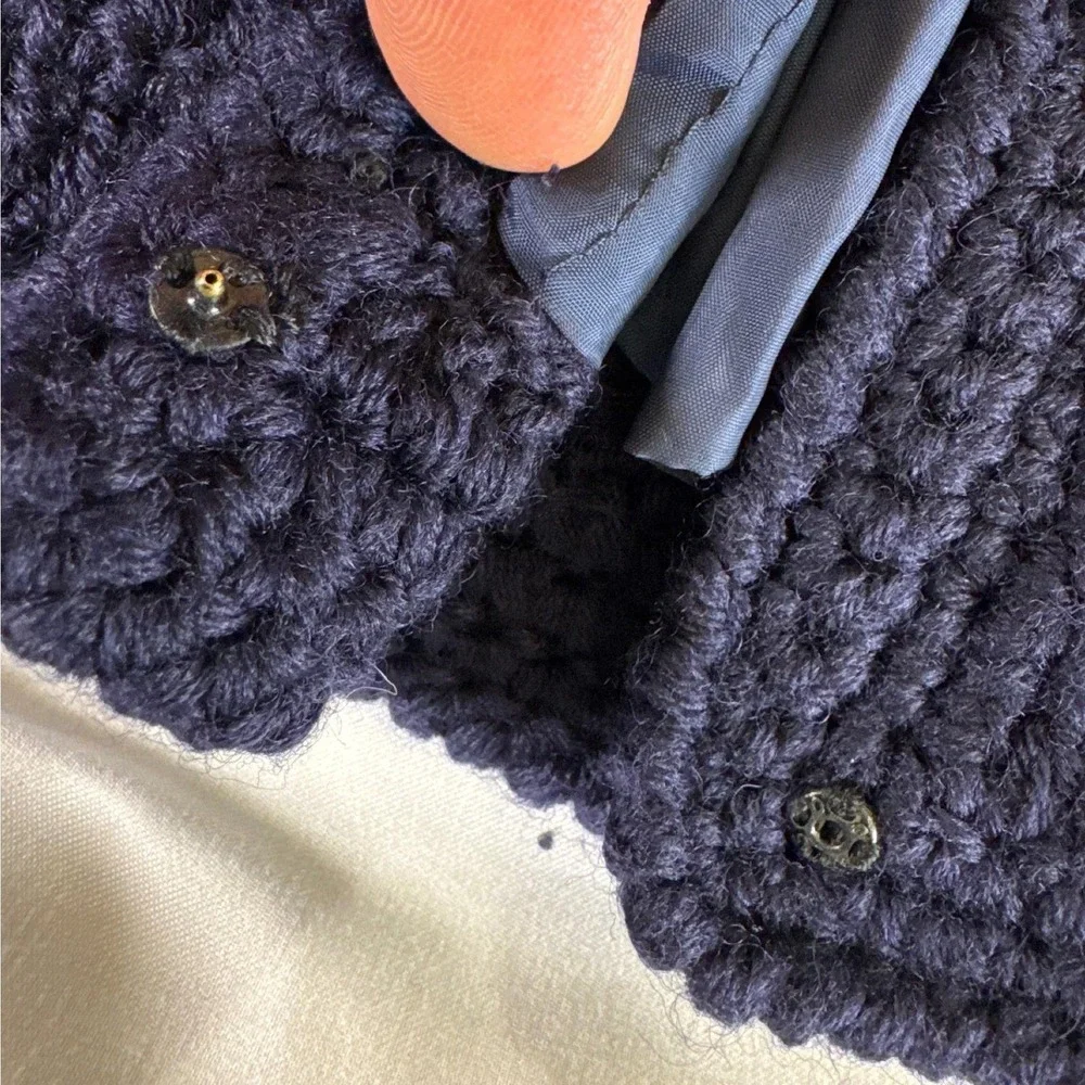 Vintage Hand Knit Navy Blue Coat Women's Small Lined Gold Buttons Artisan